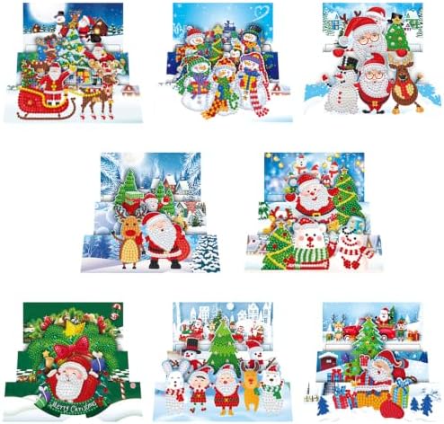 8PCS Santa Claus DIY Greeting Card Kits with Envelopes Diamond Art Greeting Cards Diamond Art Cards Kits for Adults DIY Crafts Family Friend Gifts by Unknown