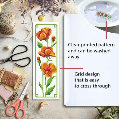 ORIGACH 6 Set Floral Magnolia Rose Cross Stitch Bookmark Kit for Beginner - Image 3