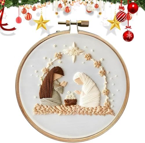 Nativity Scene Embroidery Kit, Christmas Cross Stitch Kits for Beginners by RUIQLXHANG