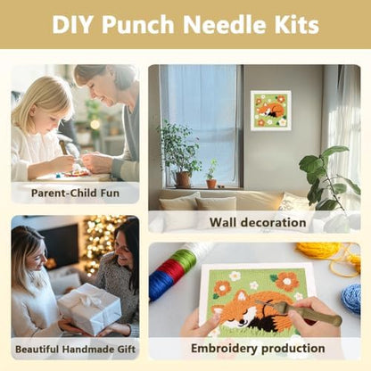Doodlream Sleeping Fox DIY Punch Needle Embroidery Kit for Adult Beginner, 9.4" Cute Fox Punch Stitching Craft Set for Starter with Frame, Fabric Pattern, Threader, Yarn, Pinch Needle - Image 4