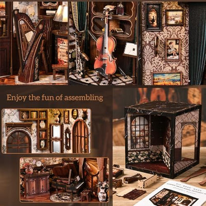 DIY Book Nook Kit with LED Light, Miniature Dollhouse, 3D Wooden Puzzle, Bookshelf Insert Decor Craft Gift (European Melody MusicalInstrument Box) - Image 6