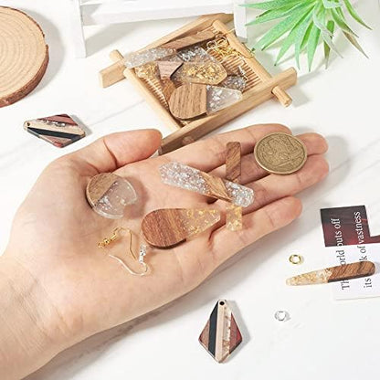 FASHEWELRY 24Pcs Gold Foil Resin Wood Earring Charms Teardrop Drop Rectangle Wooden Earring Blanks Geometry Boho Charms Wooden Earring Pieces for Jewelry Making with Earring Hooks & Jump Rings - Image 5
