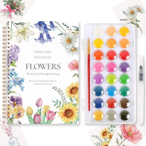SKYDUE Watercolor Workbook for Beginners with 24 Paint Colors by SKYDUE