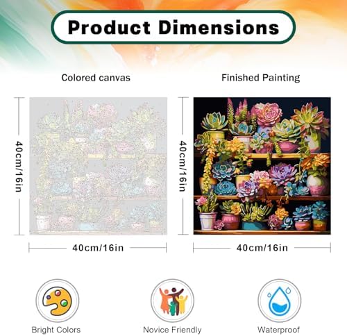 Possoco Paint by Numbers Kit for Adults Beginner Plants, Succulent Easy Adult Paint by Number Kits on Canvas, DIY Acrylic Watercolor Oil Paint by Number for Adults Teens for Home Decor 16x16 Inch - Image 3
