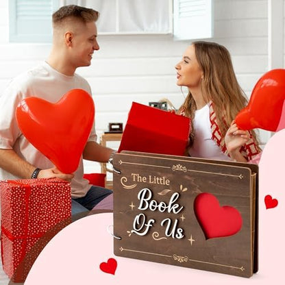 CY2SIDE Valentine's Day Couple Photo Album Scrapbook - 111PCS The Little Book of Us Wooden Album Scrapbook Kit for Lovers with Heart Puzzle Brown Paper Sticker and Template for DIY Dating Anniversary - Image 4