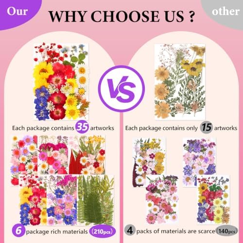 210 Pcs Dried Pressed Flowers for Resin,Real Nature Dried Flowers for Craft - Image 4