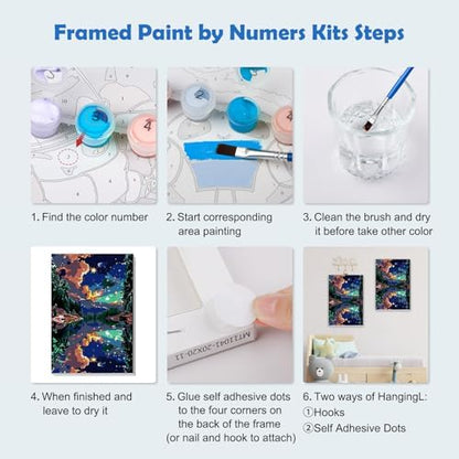 MOGTAA Starry Sky Paint by Numbers Kit for Adults Beginners with Frame, Lake and Mountains Adult Paint by Number Kits on Canvas with Easel, Easy DIY Oil Painting Kits for Home Decor, 8x12in - Image 6