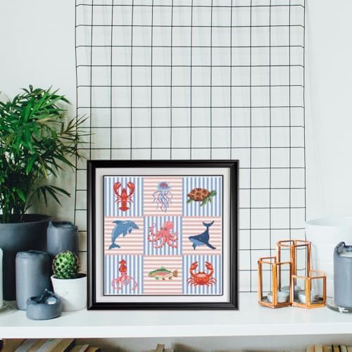 FREEBLOSS 11CT Cross Stitch Kits Striped Sea Animal Stamped Embroidery Kits with Instruction Cross Stitch Wall Hanging Kit for Needlepoint Adults Wall Art Decoration 18 * 18in/45 * 45cm - Image 5