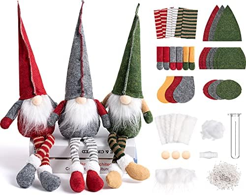 Threan 3 Set Gnome DIY Kit for Crafts Christmas Elf Gnome Plush Crafts Kit 3D DIY Sewing Project Handmade Ornaments Art Set Gifts for Adults Beginners Christmas Home Tree Table Holiday Hanging Decor by Threan