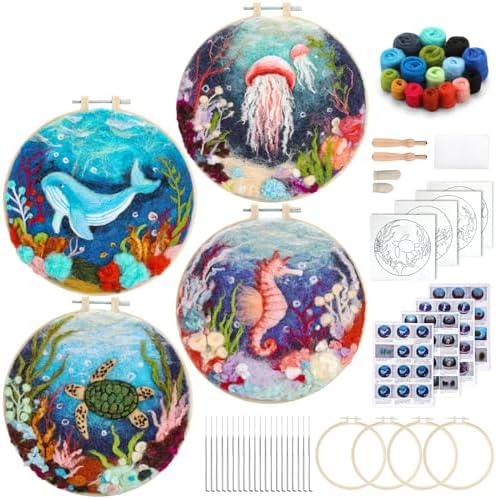 Fedmut Needle Felting Kit, Wool Felting Kit 4 Set Sea Animal Painting Frame by Fedmut