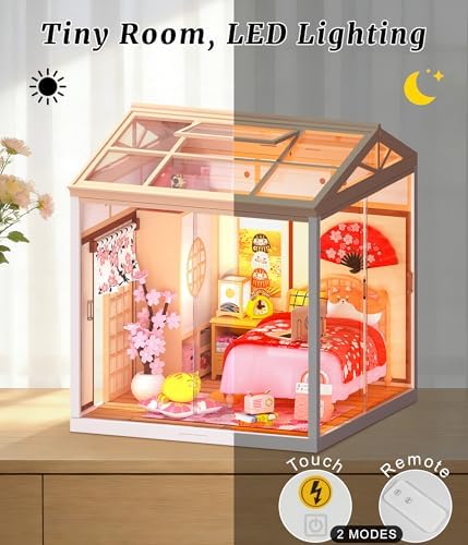 Sakura Japanese Bedroom Miniature House Kit – DIY Dollhouse with Dustproof Sliding Doors & Roof, Tiny Room Building Model Kit for Adults & Teens, Craft Hobby Gift for Women Girlfriend - Image 2