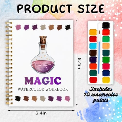 Magic Watercolor Workbook, Water Coloring Book, 12 Patterns, Fantasy Art Watercolor Kit for Beginners, Relaxing DIY Gift for Magic Lovers Painting Book, Adults and Women - Image 2
