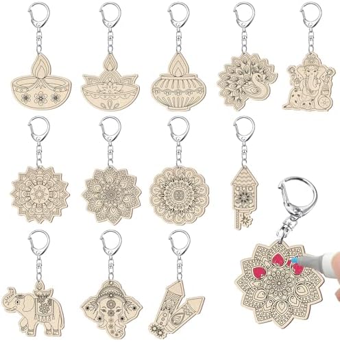 RattanView 24 Pcs Diwali Craft Keychains DIY Keychain, 12 Styles by RattanView