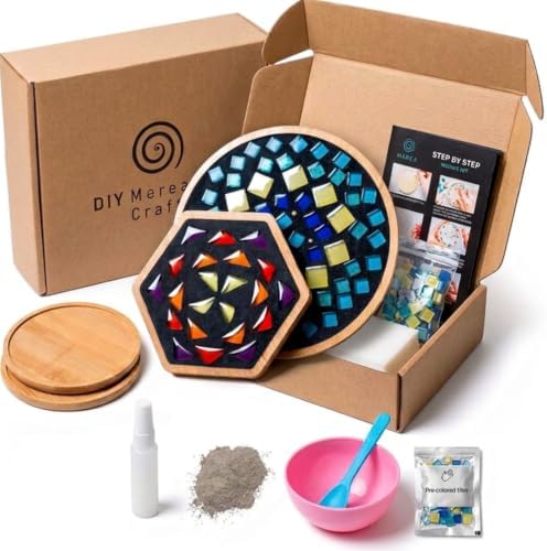 DIY Merea Craft Mosaic Kit for Adults – Set of 2 DIY Stained Glass Coasters | Beginner Craft Kit, Relaxing Hobby & Handmade Gift for Women by Unknown
