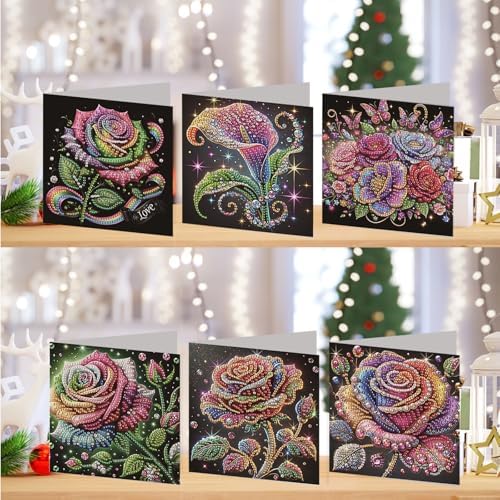 Diamond Art Cards with Envelopes–6PCS DIY Diamond Painting Greeting Cards Kit | Card Making Kit with Bling for Adults & Beginners | Birthday,Holiday & Thank You Cards (Rose Flower) - Image 2