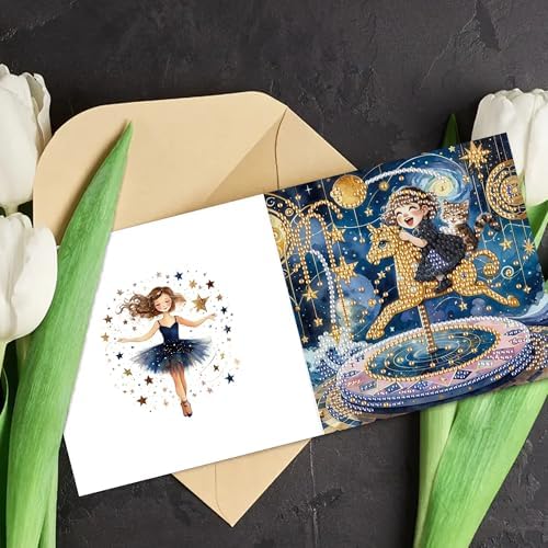 DIZAKIM 6-Piece Christmas-Themed Diamond Painting Greeting Cards Christmas Eve DIY Craft Kit Birthday Gift (Dreamlike Starry Sky) - Image 5
