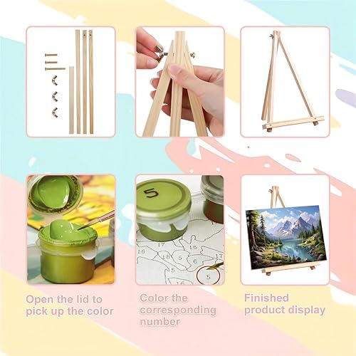 Landscape Paint by Numbers for Adults with Framed Canvas - Wooden Easel - Image 6