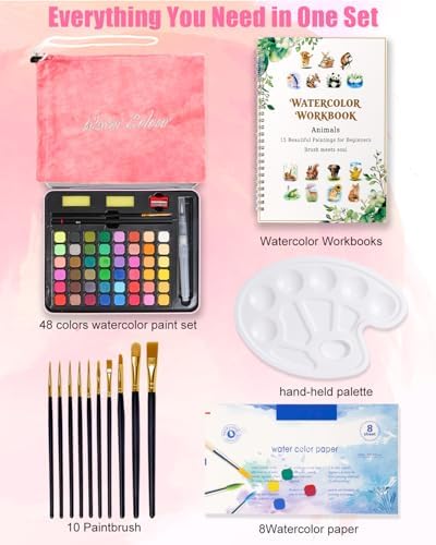 48 Colors Watercolor Paint Set for Adult Beginner with Watercolor Workbook - Image 2