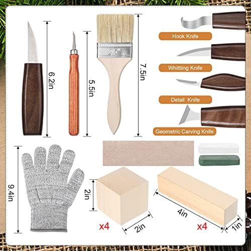 30 Pcs Wood Carving Tools Whittling Kit Include Hand Carving Knife Set Wood Blocks Cut Resistant Gloves Sawdust Brush Sharpening Stone Polishing Wax Sharpening Leather Storage Bag for Beginners - Image 2