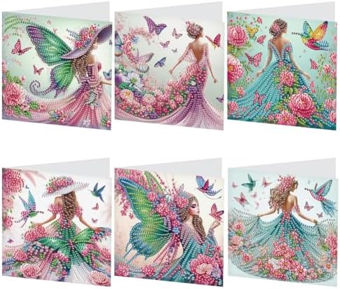 C'eitura 6Pcs Fairy Girl Diamond Art Greeting Card Kit – DIY Rhinestone Painting Postcard Set for Holiday Christmas New Year Party Favors, Creative Craft Gift for Fantasy Lovers by C%27eitura