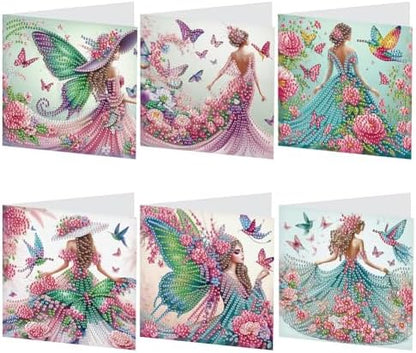 C'eitura 6Pcs Fairy Girl Diamond Art Greeting Card Kit – DIY Rhinestone Painting Postcard Set for Holiday Christmas New Year Party Favors, Creative Craft Gift for Fantasy Lovers by C%27eitura