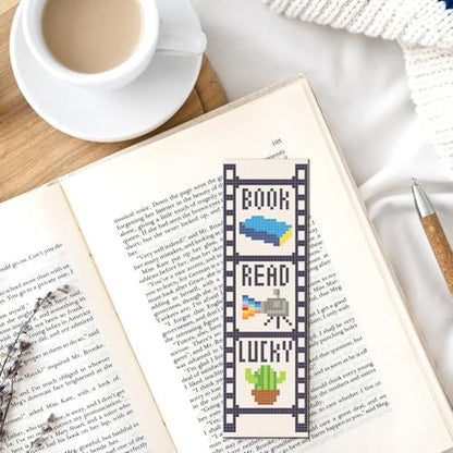 FREEBLOSS 12 Set 11CT Book Theme Cross Stitch Bookmark Kit for Adults Beginners DIY Stamped Cross Stitch Kit Reading & Pen Theme Handmade Gift for Book Lovers, 20x6cm/7.9×2.4" - Image 7