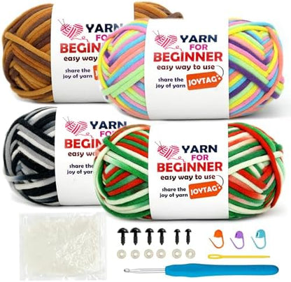 4 Pack Rainbow Beginner Crochet Yarn for Crocheting Knitting Multicolor Cotton Blend Easy Yarn for Beginners with Easy-to-See Stitches (Rainbow Mixed 04) by JOYTAG
