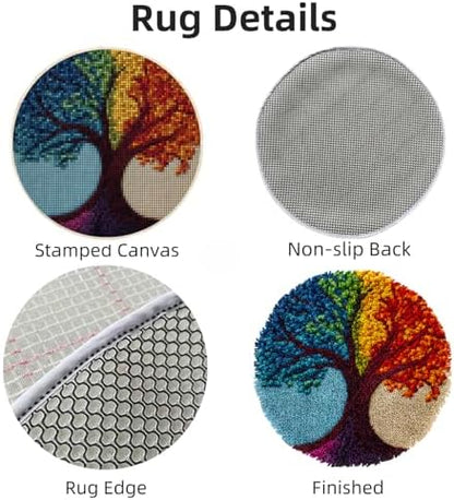 Latch Hook Rug Kit Abstract Colorful Tree Easy for Beginners Round Shape Carpet Crochet Yarn Craft Mini Rug DIY Hook and Latch Little Tapestry for Home Decor 30x30cm(3) - Image 3