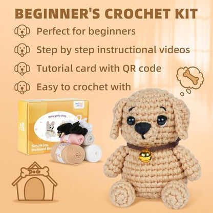 MOREJMTT Crochet Kit for Beginners, Learn to Crochet, Include Easy Knitting Soft Yarn, Step-by-Step Video Tutorial, Hook, Holiday Birthday Gift for Adults (2pack Dog) - Image 6