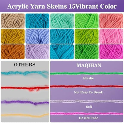 MAQIHAN Acrylic Yarn for Crocheting - 15x20g Soft Knitting Yarn for Crafts - Image 6