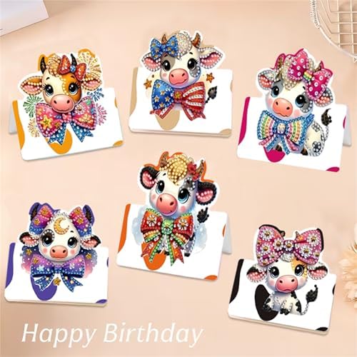 6 pack 3D Cow Diamond Painting Greeting Cards Kit,Animal Diamond Art Birthday Cards with Envelopes,DIY Thank You Card Making Craft for Adults,Handmade Greeting Card Supplies Gift Idea (Cow) - Image 7