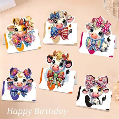 6 pack 3D Cow Diamond Painting Greeting Cards Kit,Animal Diamond Art Birthday Cards with Envelopes,DIY Thank You Card Making Craft for Adults,Handmade Greeting Card Supplies Gift Idea (Cow) - Image 7