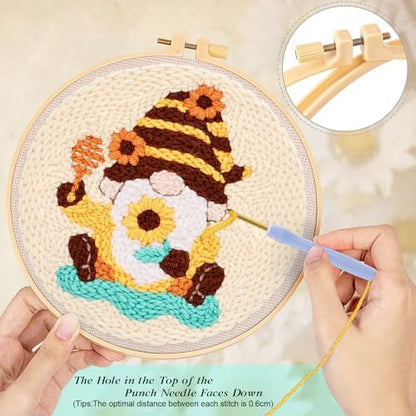 JSRQT Honey Gnomes Punch Needle Kit for Beginners, Punch Needle Embroidery Starter Kit for Adult Kids, DIY Cross Stitch Rug Hooking Craft Beginners Kit with Tools for Home Decor - Image 4