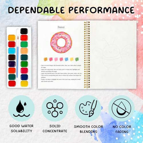 12 Patterns Fast Food Painting Set, Burgers Fries Pizza Watercolor Workbook for Beginners, Colorful DIY Art Gift for Foodies and Teens, Fun Snack Lover Paint Kit - Image 3