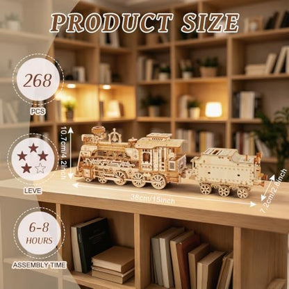 3D Wooden Puzzles for Adults, DIY Steam Train Model Building Kit - Image 2