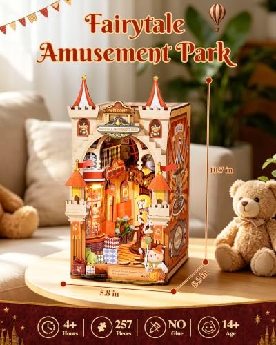 Rolife DIY Book Nook Kits for Adults- Fairytale Amusement Park- 3D Wooden Puzzle Booknook for Bookshelf Decor, Creative DIY Miniature Dollhouse Kits, DIY Crafts/Gifts for Adults, Teens & Book Lovers - Image 4