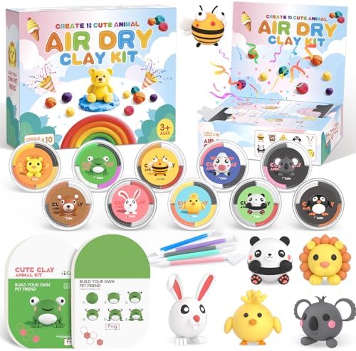 Air Dry Clay Kit for Kids, 10 Animal Boxes with Sculpting Tools by Cmiolacuna
