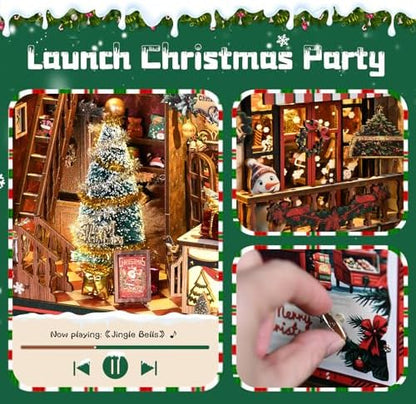DIY Christmas Store Book Nook Kit, Miniature House with LED Light, 264pcs Wooden 3D Puzzles for Adults Teens, Bookshelf Decor Scale Model, Cultural Handmade Gift for Christmas & Book Lovers - Image 7