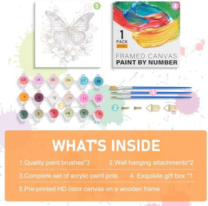 Offito Framed Paint by Numbers Kit for Adults Beginners, Butterfly Flowers - Image 6
