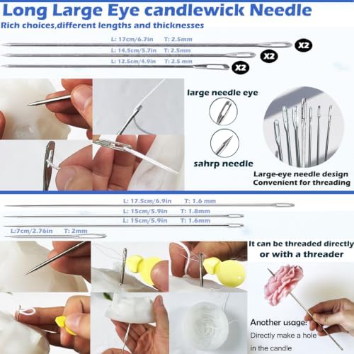 39PCS Professional Candle Making Kit with Soy Candle Wicks,Extra Long Big Hole Wicking Needle Hand Twist Drill Bits with Storage Bag,Mold Punch Set with Hook Eye for Inserting Candle&Mold Wicks - Image 2