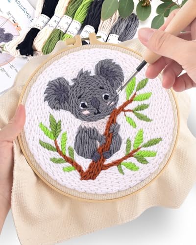 ERKOON Punch Needle Kit for Beginners Adults, DIY Easy Animal Embroidery Set for Starter Art Craft, Needling Punch Project with Patterns, Tools, Yarns, Hoop, Instruction (Koala) - Image 5