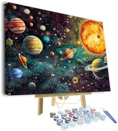 TUMOVO Paint by Numbers for Adults - Solar System Canvas Art & Glowing Planets Design, Adult Paint by Number Kits with Space Wall Decor, Color by Number Galaxy Craft Kit - 16"x20"(Framed) by TUMOVO