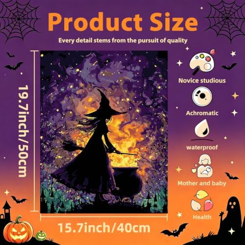 Aestalrcus Halloween Paint by Numbers Kit for Adults, Witch, 16x20inch - Image 3