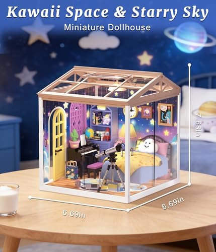 Starry Night Bedroom Miniature House Kit, DIY Space-Themed Dollhouse with Dustproof Sliding Doors & Roof, Tiny Room Building Model Kit for Adults & Teens, Creative Craft Gift for Space Lovers - Image 4