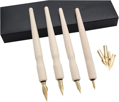 SIPLIV Wooden Professional Manga Pen Dip Pen Set with 4 Nibs Manga Cartoon Comic Drawing Painting Kit - 4 Pcs
