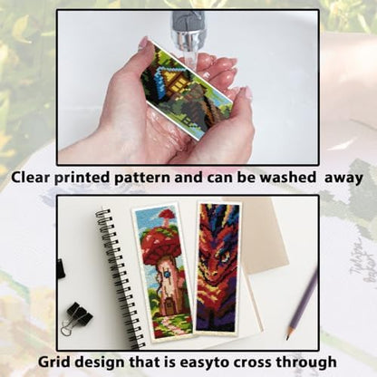 ACRNIGHEET 6 PCS Cross Stitch Bookmark Kit DIY Bookmarks Cross Stitch Kits Stamped Embroidery Bookmarks for Adults Beginners Fantasy Pattern Bookmarks with Instructions Hand Craft Gift, 7.87''x2.36'' - Image 3