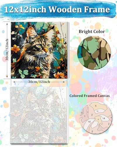 TOCARE Framed Paint by Numbers Kit for Adults Beginners, 12x12inch Cat Paint by Number with Frame,Easy Dragon Li Cat Paint by Numbers Framed Canvas(Without Easel) - Image 2