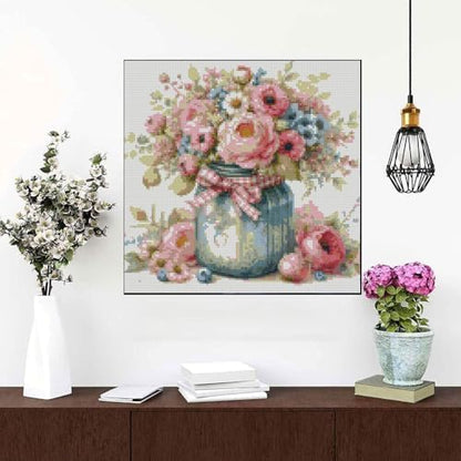MYBISYMQQ Stamped Cross Stitch Kits - Flower Embroidery Starter Kit for Adult Beginners, Cross Stitch Kits Embroidery Kit Arts and Crafts for Beginners,Crafts for Home Wall Decor 13.7x13.7 inches - Image 4