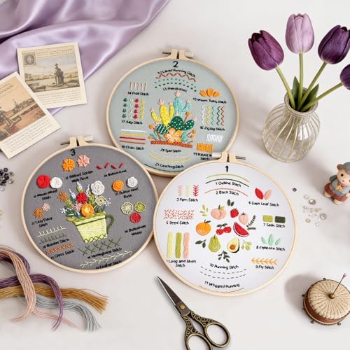 Embroidery Kit for Adult Beginners, 3 Pack Embroidery Stitches Practice Kit to Learn 31 Stitches, with Step-by-Step Instructions & Videos, Tools, DIY Needlework Craft Gift for Craft Lovers Women - Image 5
