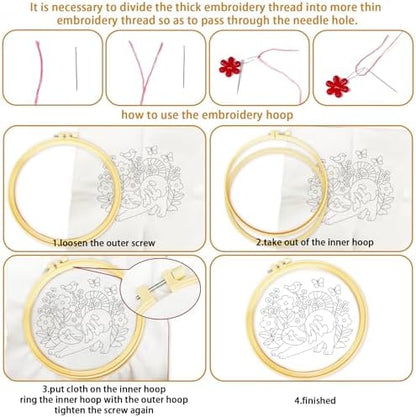 BEUNITONE 6 Set Cat and Flowers Embroidery Kit for Adults Beginners, Pre-Stamped Pattern Needlepoint Kits with Hoop, Tools, Instruction, Hand Embroidery Kits for Gifts, Fabric and Home Decor 7.9x7.9 - Image 3